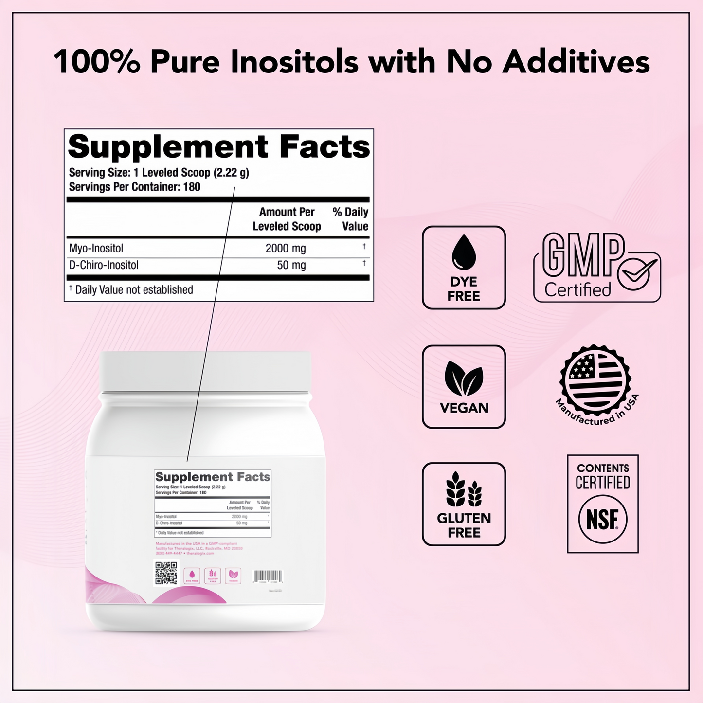 Theralogix Ovasitol Inositol Powder - 90-Day Supply - Myo-Inositol & D-Chiro Inositol for Hormone Balance & Ovarian Function Support* - NSF Certified - 400 g (180 Servings)