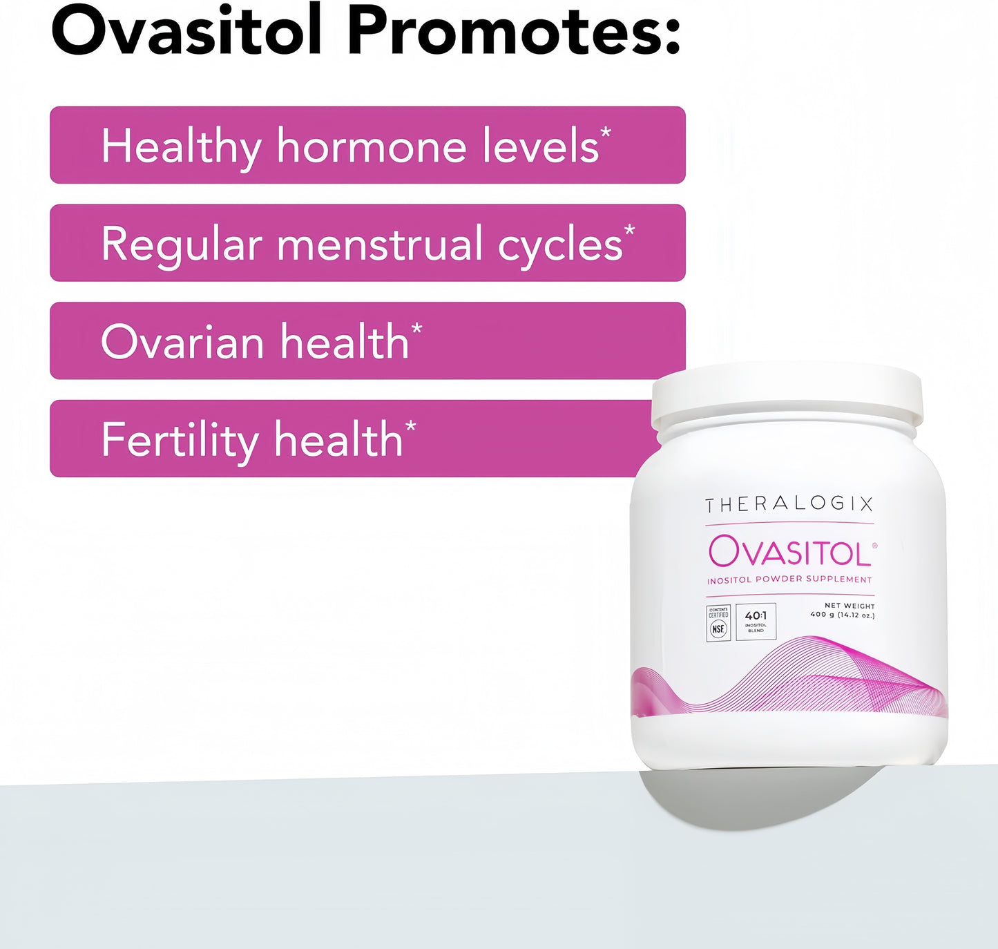 Theralogix Ovasitol Inositol Powder - 90-Day Supply - Myo-Inositol & D-Chiro Inositol for Hormone Balance & Ovarian Function Support* - NSF Certified - 400 g (180 Servings)
